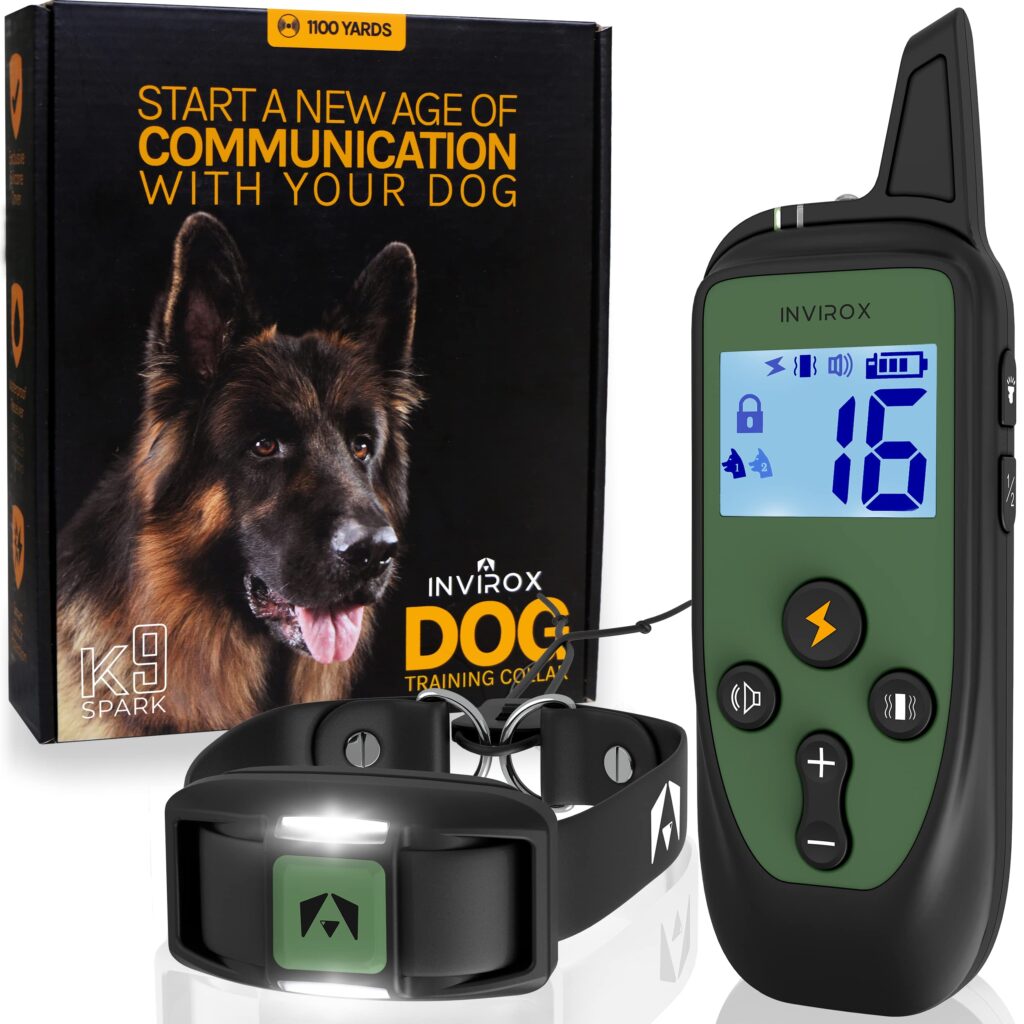 INVIROX Shock Collar for Large Dog [Spark K9] 124 Levels Dog Shock Collar with Remote, 1100yd Range Dog Training Collar Night-Light E Collar for Medium Dogs IP67 Waterproof Training Collar for Dogs