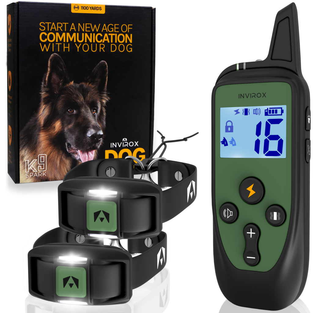 INVIROX Shock Collar for Large Dog [Spark K9] 124 Levels Dog Shock Collar with Remote, 1100yd Range Dog Training Collar Night-Light E Collar for Medium Dogs IP67 Waterproof Training Collar for Dogs