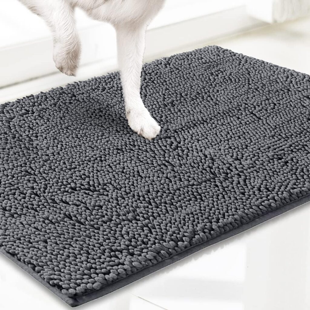 Muddy Mat AS-SEEN-ON-TV Highly Absorbent Microfiber Door Mat and Pet Rug, Non Slip Thick Washable Area and Bath Mat Soft Chenille for Kitchen Bathroom Bedroom Indoor and Outdoor - Grey Small 28X18