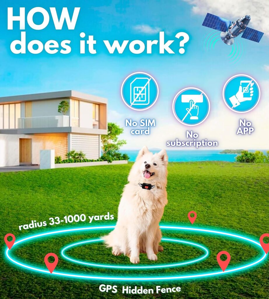 Pawious GPS Dog Fence - 2nd Gen with GPS Signal Boost and AI Scene Recognition - Radius 98-3300ft, IPX7 Waterproof, Wireless Dog Fence for Medium and Large Dogs, Size 9-23in - The Newest Model
