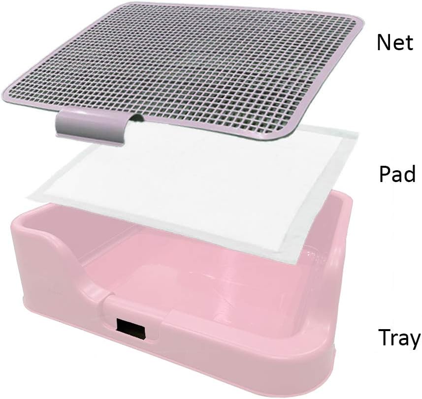 [PS Korea] Indoor Dog Potty Tray – with Protection Wall Every Side for No Leak, Spill, Accident - Keep Paws Dry and Floors Clean (Pink)