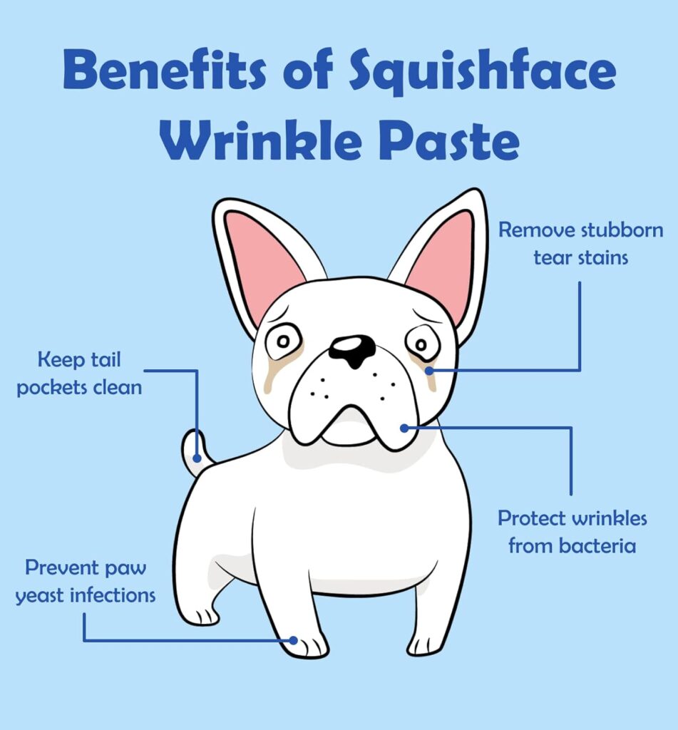 Squishface Wrinkle Paste - Bulldog, French Bulldog, Pug, English Bulldog – Cleans Wrinkles, Tear Stain, Tail Pockets, and Paws – Anti-Itch Tear Stain Remover  Bulldog Wrinkle Cream, 2 Oz.