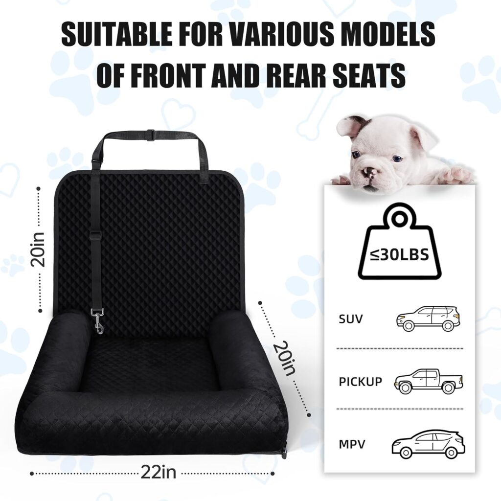 VTONCE Dog Car Seat for Small and Medium Dogs, Safety Pet Car Seat for Dogs Booster Seat, Puppy/Dog/Cat, Pet, Travel, Soft and Comfortable Memory Foam, Machine Washable Cover, Black