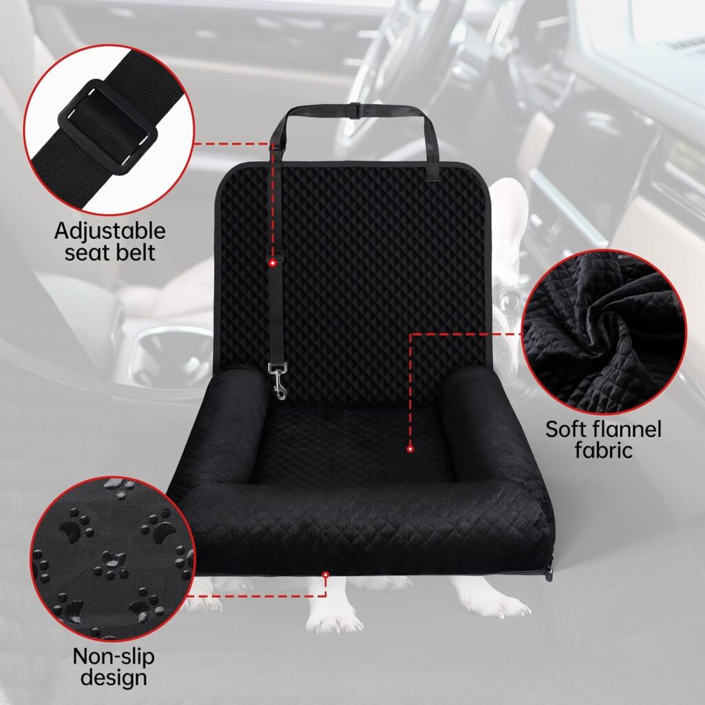 VTONCE Dog Car Seat for Small and Medium Dogs, Safety Pet Car Seat for Dogs Booster Seat, Puppy/Dog/Cat, Pet, Travel, Soft and Comfortable Memory Foam, Machine Washable Cover, Black