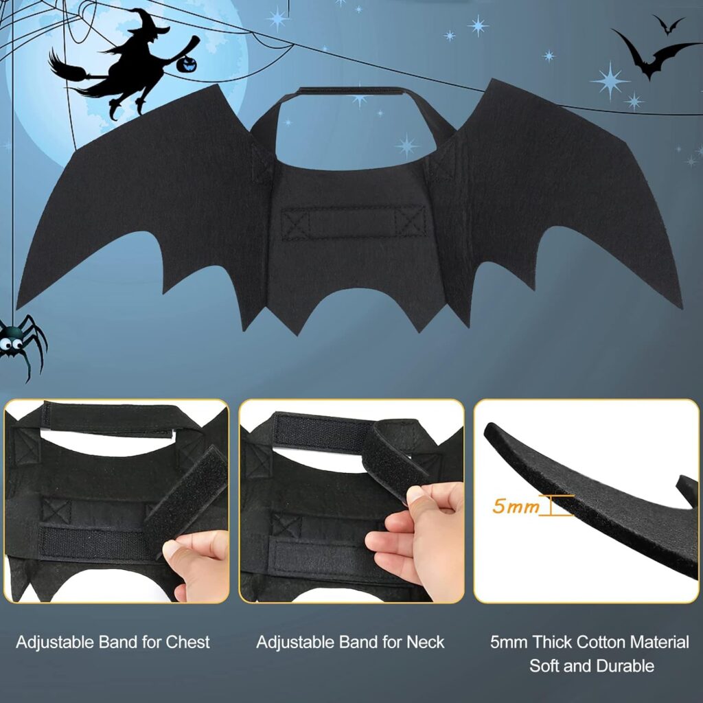 WHIPPY Dog Halloween Costume Black Dog Bat Winds Cosplay Dog Costume with Pumpkin Bell Puppy Pet Dress Up for Medium Large Dog