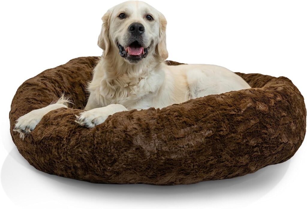 Best Friends by Sheri The Original Calming Donut Cat and Dog Bed in Shag Fur Taupe, Medium 30x30