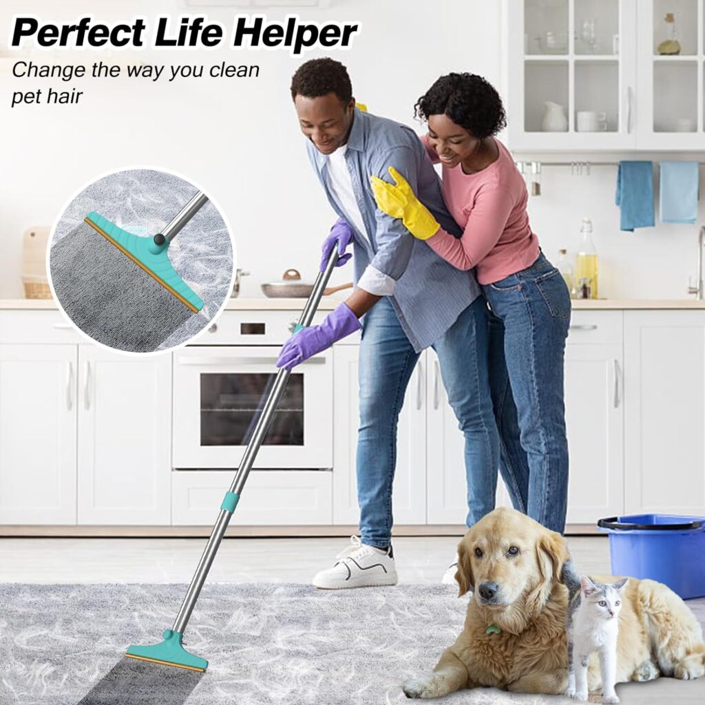 Carpet Rake for Pet Hair Removal, Reusable Cat Dog Hair Remover with 45’’ Long Handle Advanced Lint Remover Scraper for Carpets, Rugs, Mats, Couch