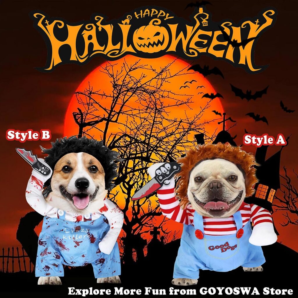 GOYOSWA Dog Halloween Costumes, Pet Deadly Doll Dog Costume Funny Dog Costumes Dog Halloween Costume Clothes for Small Medium Large Extra Large Dogs Pets (Small)
