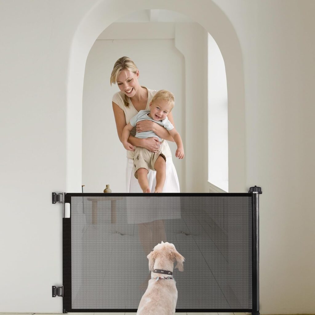 Retractable Baby Gates, Cufun Mesh Baby Gate for Child and Pet, Child Safety Gate for doorways, Stairs, Hallways, Extends up to 59 Wide, Indoor/Outdoor, Black