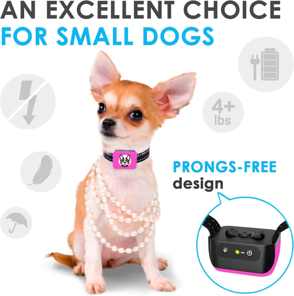 Small Dog Bark Collar Rechargeable – Smallest Bark Collar for Small Dogs 5-15lbs - Most Humane Stop Barking Collar - Dog Training No Shock Anti Bark Collar - Safe Pet Bark Control Device